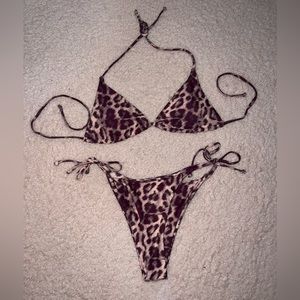 NWOT Purple and Beige Cheetah Bikini Set